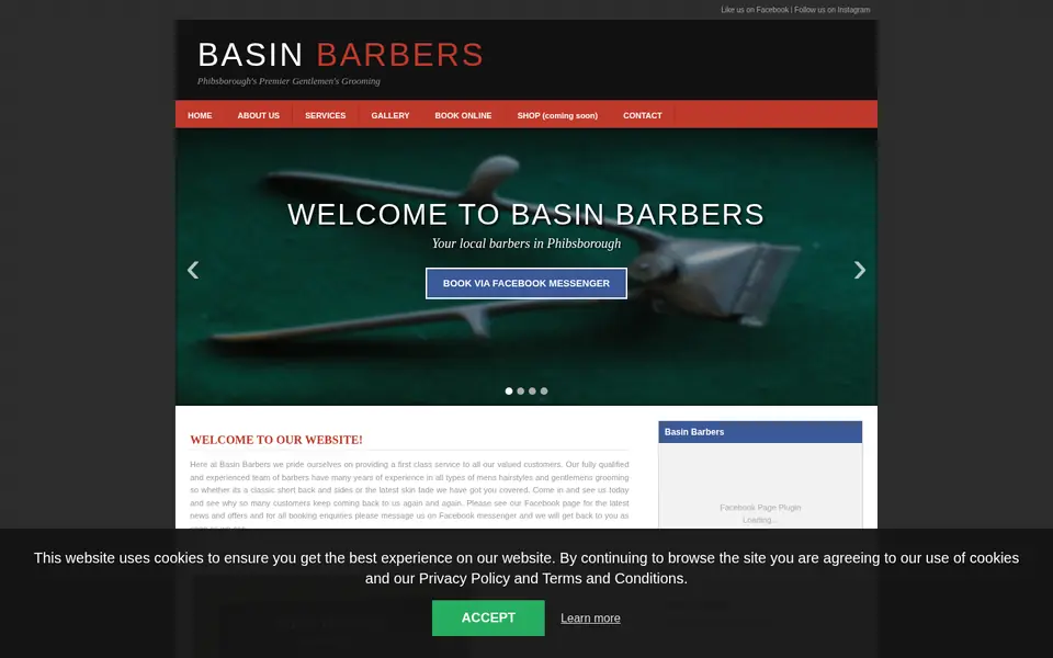 Screenshot of the old Basin Barbers website.