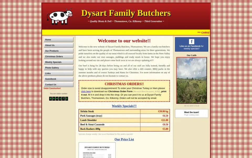 Screenshot of the old Dysart Family Butchers website.