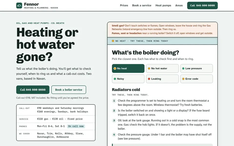 Screenshot of the redesigned Fennor Heating & Plumbing website.