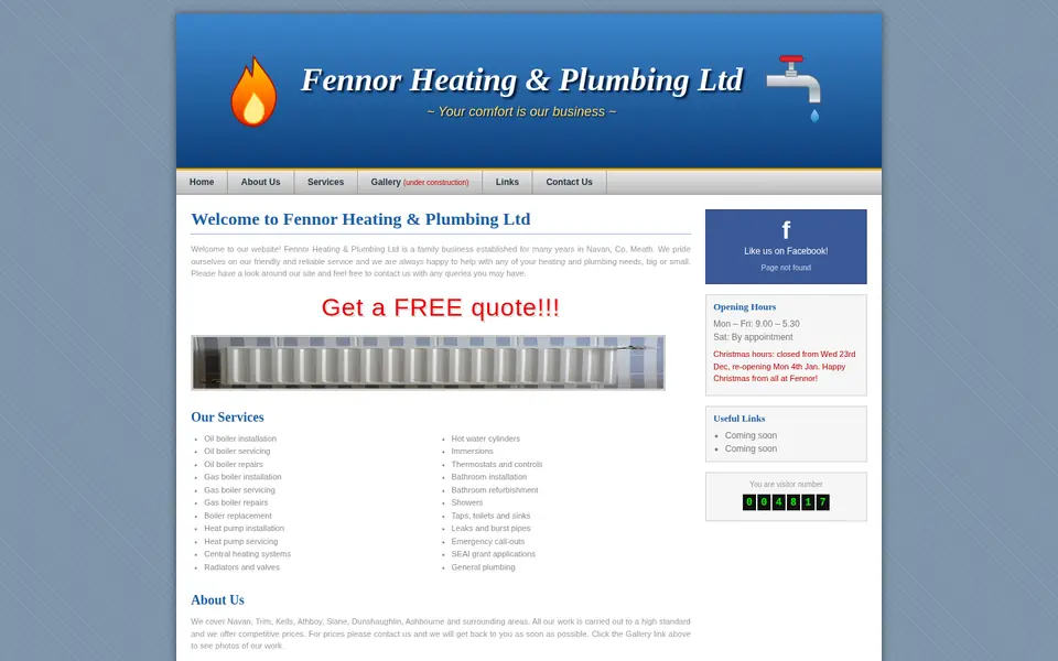 Screenshot of the old Fennor Heating & Plumbing website.