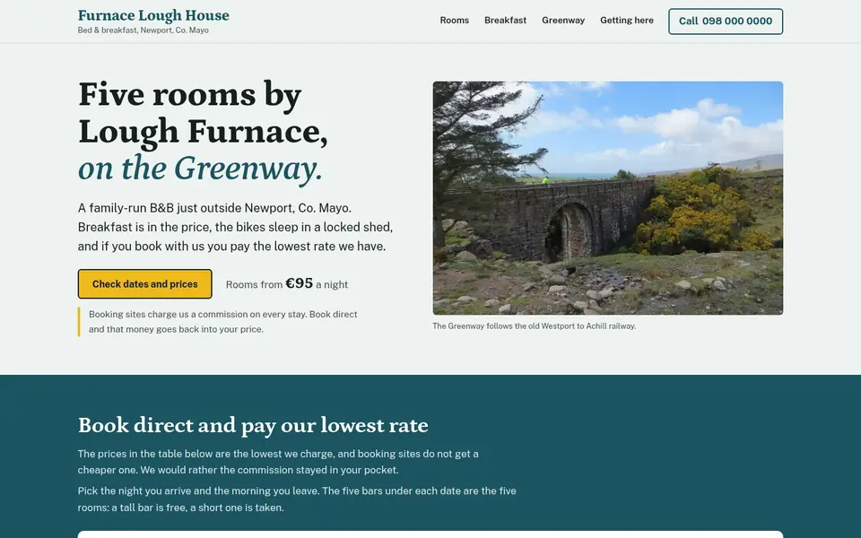 Screenshot of the redesigned Furnace Lough House website.