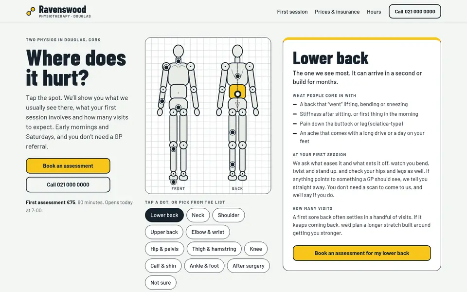Screenshot of the redesigned Ravenswood Physiotherapy website.