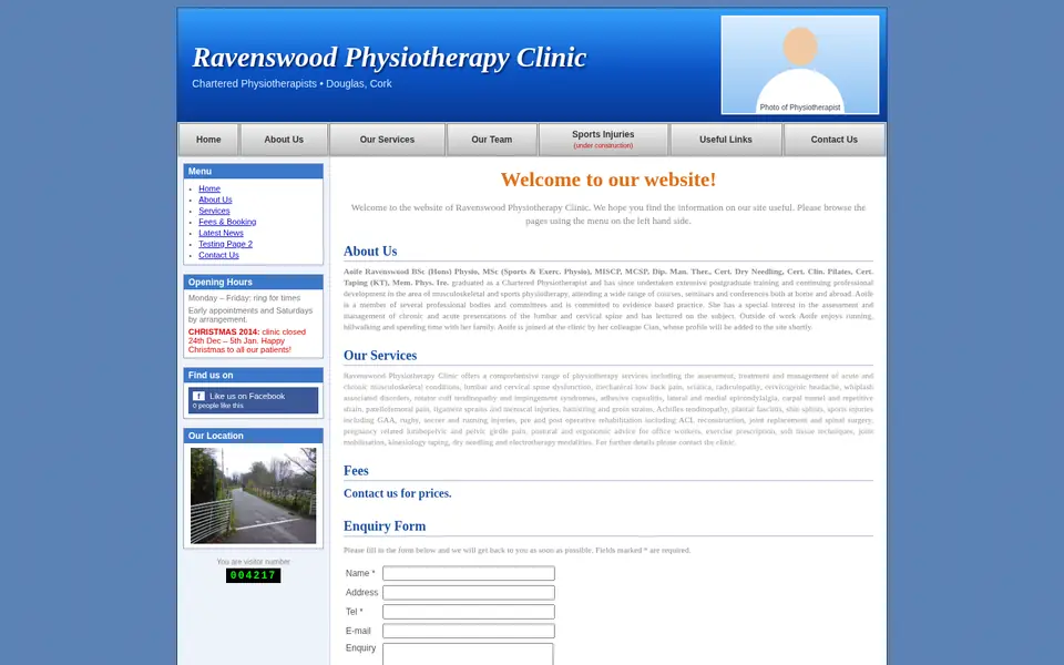 Screenshot of the old Ravenswood Physiotherapy website.