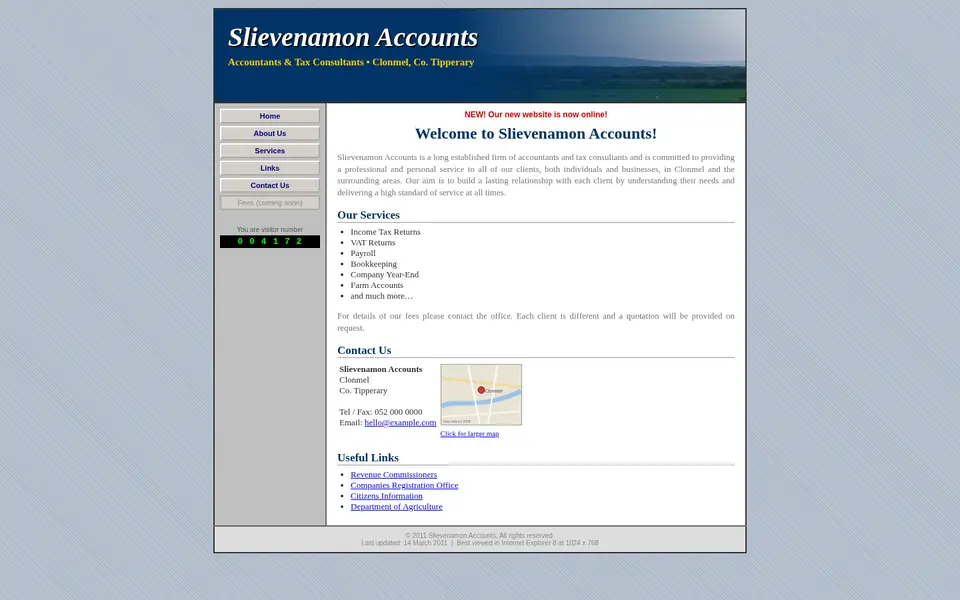 Screenshot of the old Slievenamon Accounts website.
