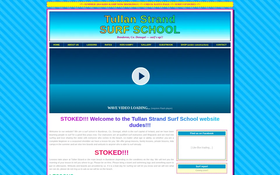 Screenshot of the old Tullan Strand Surf School website.